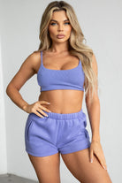 Lavender fleece short set with a stylish open-back detail and thick, soft fabric by Tic Toc.