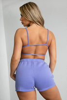 Lavender fleece short set with a stylish open-back detail and thick, soft fabric by Tic Toc.