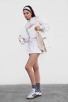 Heather white cropped cardigan with hood and ribbed sleeves from Tic Toc, perfect for casual outfits.