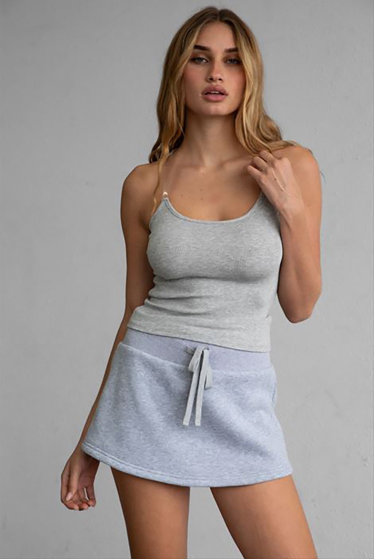  Heather grey fleece mini skort with elastic waistband and hidden shorts by Tic Toc.