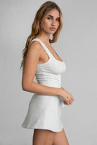 Heather white ribbed tank top with exposed bind detail, perfect for casual layering by Tic Toc