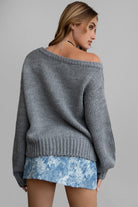  Grey loose knit sweater, off-the-shoulder design with ribbed details from Tic Toc.