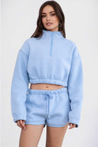 TIC TOC  baby blue cropped pullover sweater for women, stylish and casual