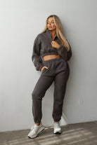 TIC TOC  charcoal pink cropped sweater, perfect for trendy winter outfits.