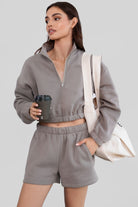 TIC TOC Gray cropped zip-up sweater, semi-loose fit, with elastic hems.