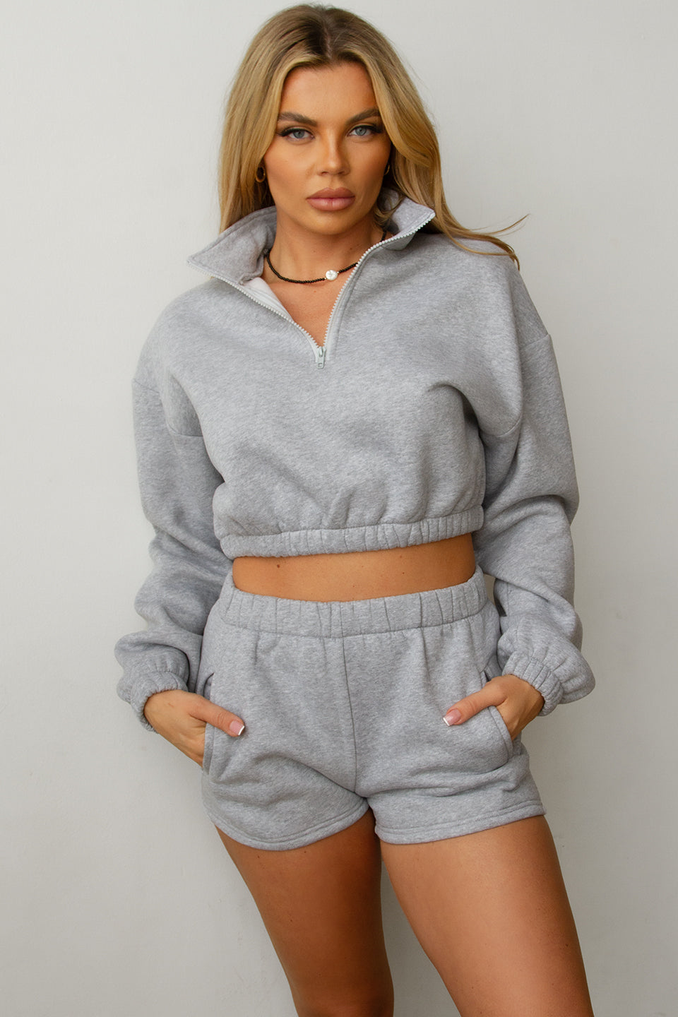 TIC TOC  Heather gray cropped sweater, perfect for layering and casual winter wear.