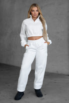 TIC TOC  White cropped sweater for ladies, semi-loose fit, fleece fabric.