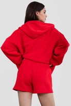  Cherry red fleece high-waisted shorts with a soft, warm fleece texture by Tic Toc.