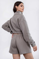 Classic grey fleece shorts with a drawstring waist and high-rise fit, ideal for lounging by Tic Toc.