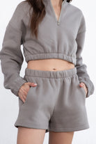 Classic grey fleece shorts with a drawstring waist and high-rise fit, ideal for lounging by Tic Toc.