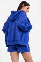  Royal blue fleece shorts with thick fabric and deep side pockets, designed for all-day comfort by Tic Toc.