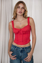 TIC TOC TILLA romantic red milkmaid corset top with adjustable lace straps