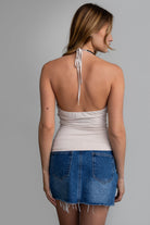 oatmeal halter cami top with sleek spandex fabric and fitted silhouette by Tic Toc.