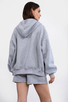 Heather grey oversized zip-up fleece hoodie with ribbed hem and cuffs for a classic casual look by Tic Toc.