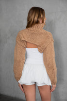 CHRISTIE heavy gauge sweater knit shrug in taupe with turtle neck and puff sleeves by TIC TOC