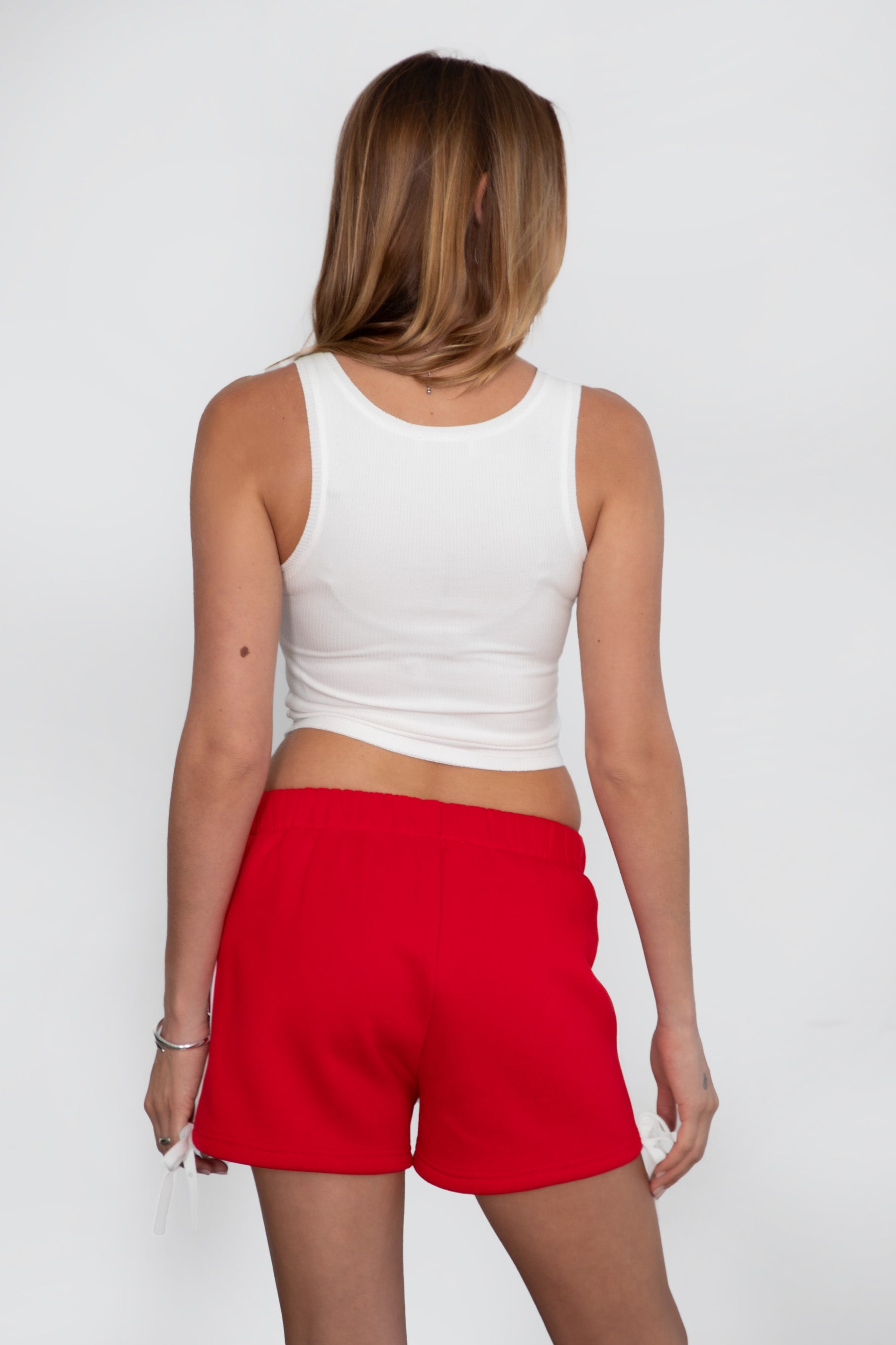 SUNNI casual straight-leg fleece shorts with pockets in red