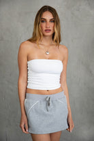 Game day fleece skort with built-in shorts and sporty stripe detail in heather grey