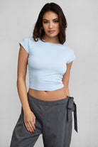 TIC TOC KENDALL short sleeve top with open back detail in baby blue