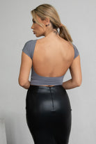 TIC TOC KENDALL short sleeve top with open back detail in charcoal