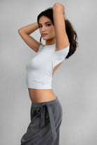 TIC TOC KENDALL short sleeve top with open back detail in  light grey