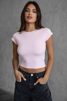 TIC TOC KENDALL short sleeve top with open back detail in pink