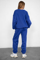 VARSITY crew neck fleece pullover sweatshirt in matching Essentials Plush Collection shades in royal blue