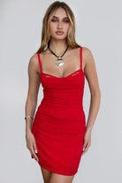 TIC TOC MILLIE Mesh Lace Mini Dress in bold red with satin bow detail