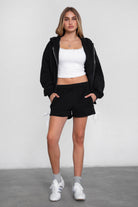 SUNNI casual straight-leg fleece shorts with pockets in black