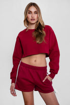 SUNNI casual straight-leg fleece shorts with pockets in burgundy