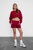 SUNNI casual straight-leg fleece shorts with pockets in burgundy