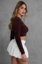 BRIT fuzzy knit cardigan with smooth stretch fabric, styled for casual layering