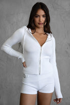 TIC TOC lounge set in white with ribbed cuffs and waist for a comfortable fit