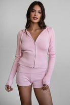 Knitted short set by TIC TOC in blush, perfect for cozy loungewear