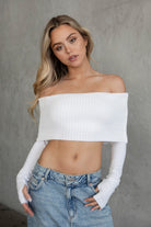 Cozy knit cropped top in white, ideal fall knitwear by TIC TOC