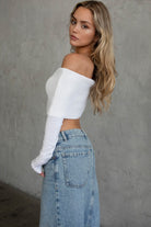 Cozy knit cropped top in white, ideal fall knitwear by TIC TOC