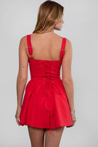 TIC TOC DARCY cottage-core-inspired red mini dress with corset-style bodice