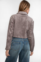 TIC TOC fall fashion suede jacket, featuring functional zippers and collared neckline