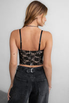 TIC TOC FLORET Floral Lace Corset Top in black with adjustable straps and supportive bust underwire