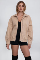 Relaxed fit oversized bomber jacket in khaki with functional waist pockets