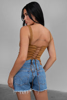 TIC TOC JESSIE embroidered suede corset with lace-up back