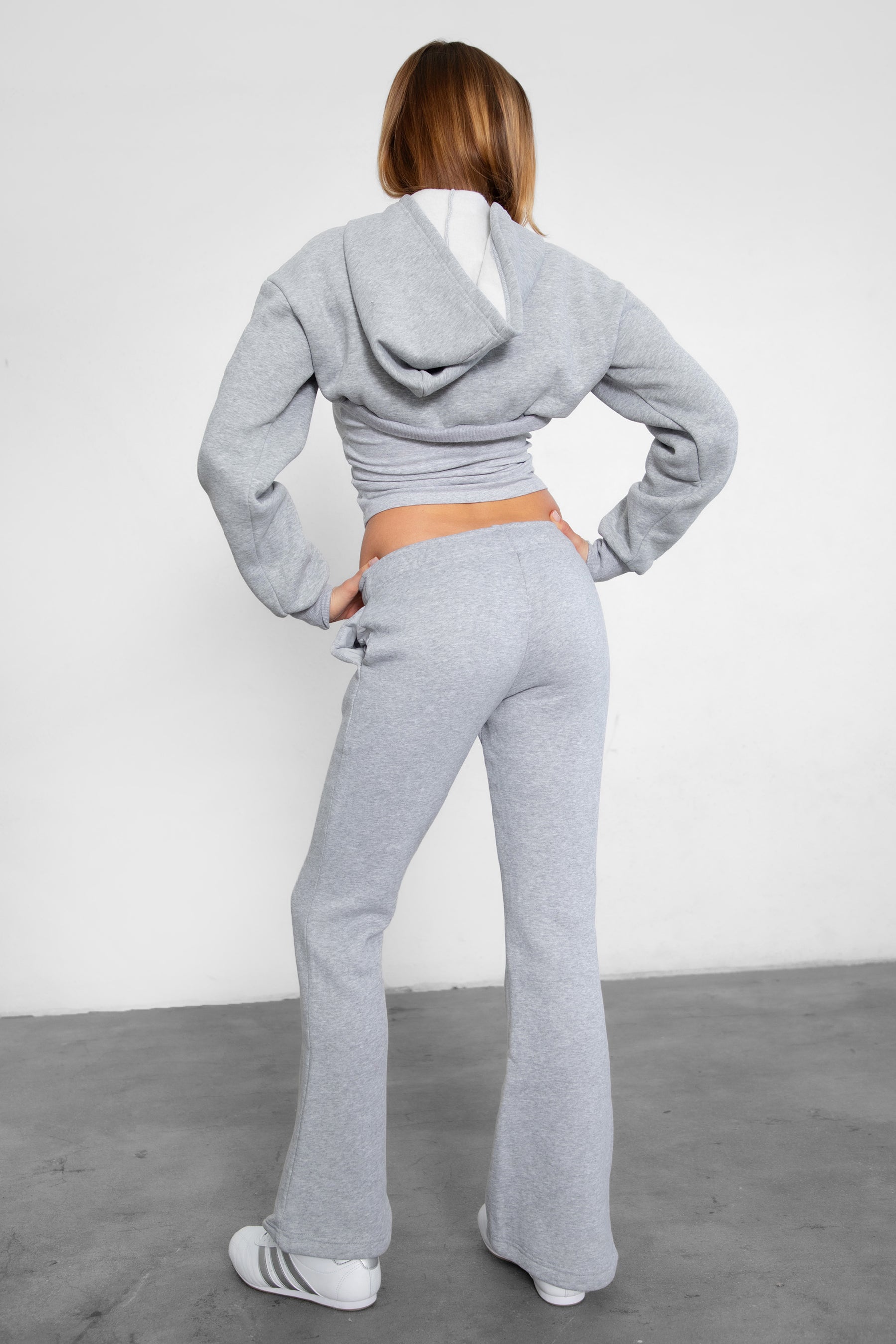 Soft and cozy JIYA flare leg fleece sweatpants by TIC TOC in heather grey 