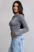 Casual stretch jersey long sleeve top by TIC TOC in charcoal