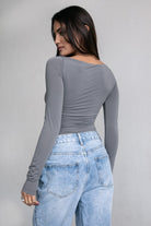 Casual stretch jersey long sleeve top by TIC TOC in charcoal