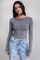 Casual stretch jersey long sleeve top by TIC TOC in charcoal