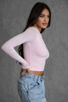 TIC TOC JOLINA lightweight ruched long sleeve top in pale pink