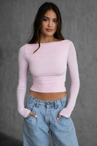 TIC TOC JOLINA lightweight ruched long sleeve top in pale pink