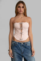 KARMEN strapless bustier top in polished finish with sheer front