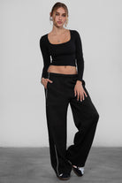 Low-rise elasticated waistband fleece lounge pants by TIC TOC in black