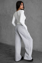 TIC TOC KELSIE fleece wide-leg sweatpants in heather grey with contrast piping