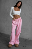 KELSIE Essential fleece straight-leg sweatpants in blush, perfect for lounging